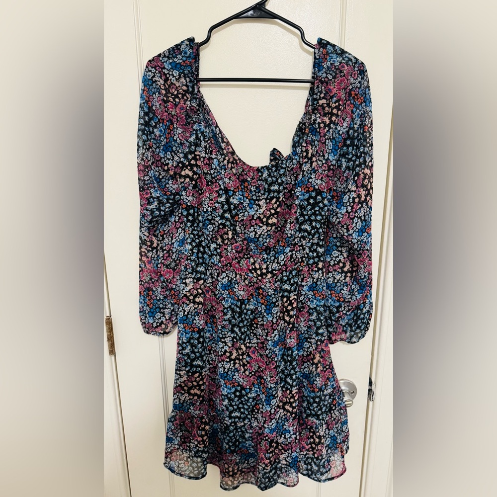 Rewind Floral Sheer Dress Lined Midi Long‎ Sleeve Tie Back Size XL